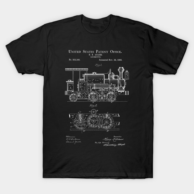 Locomotive Patent Blueprint (1886) T-Shirt by nadegata